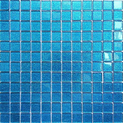 Carreaux de mosaïque en verre pour mur, couleur bleue avec paillettes (MT0008) (30 cm x 30 cm)