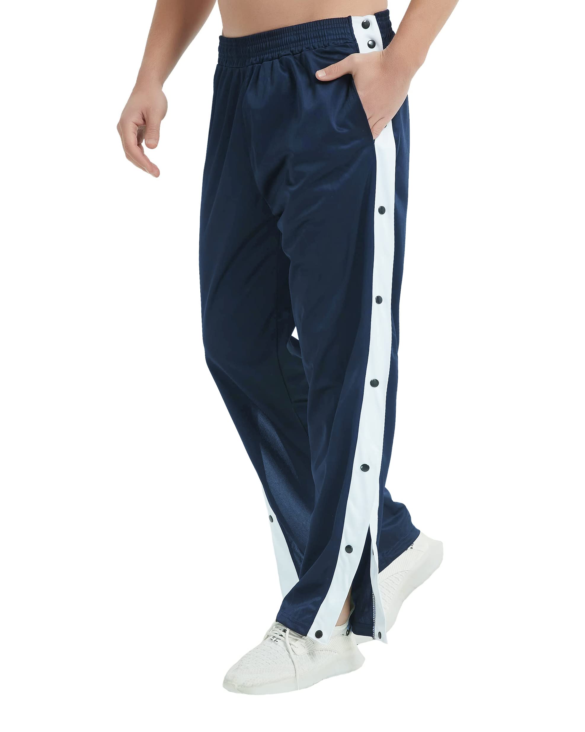 THWEIMens Tear Away Basketball Pants Casual High Split Snap Button Post Surgery Sweatpants