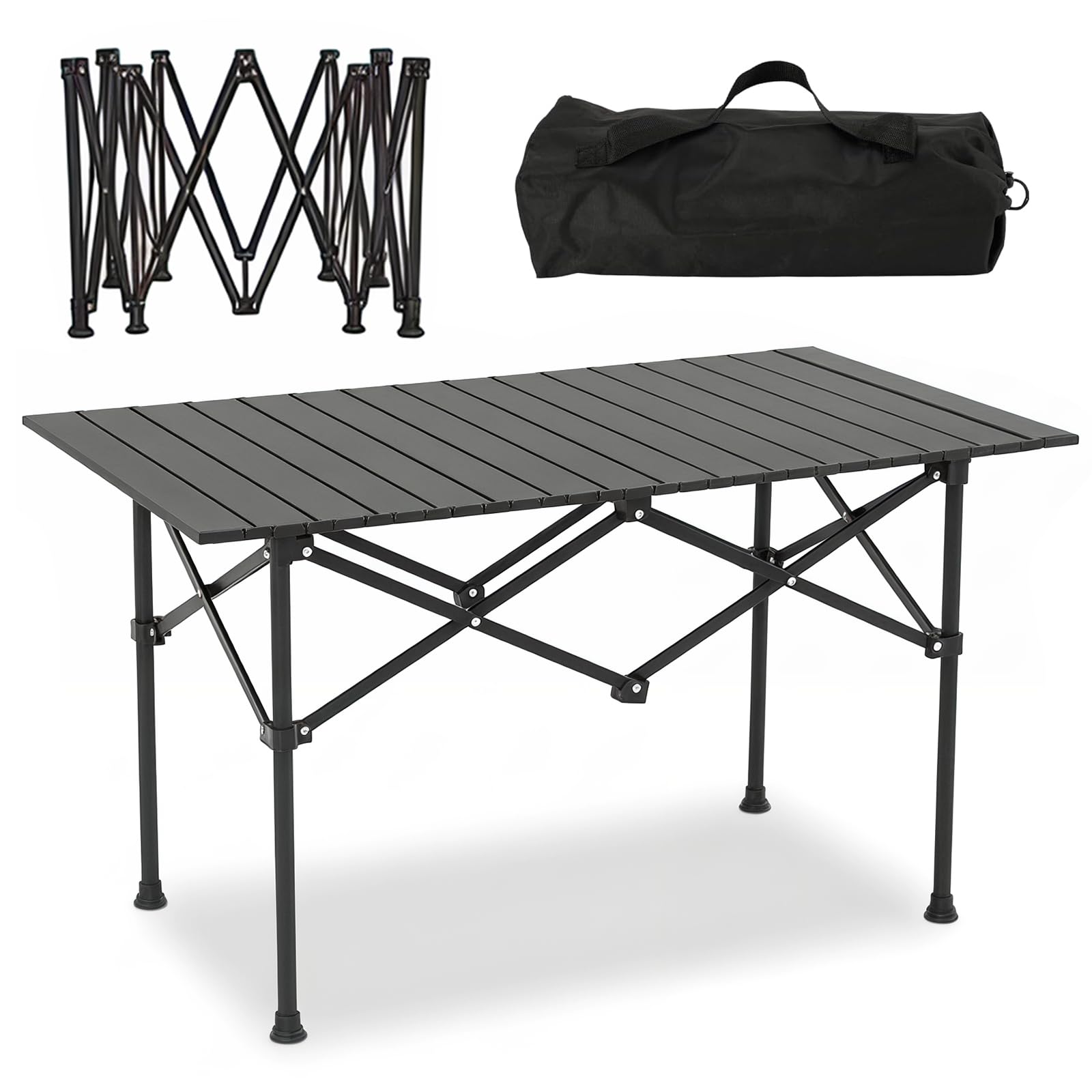 Table de camping pliable, plateau de table enroulable en acier au carbone, portable avec sac de rangement, dimensions 95 x 56 x 50 cm, pour pique-nique, jardin, cuisine, randonnée et voyage