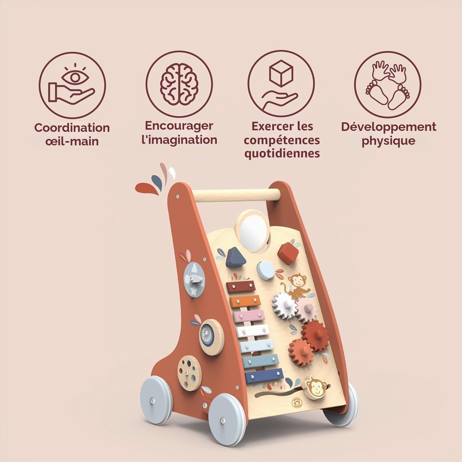 Speedy Monkey Xylophone Coloré En Bois – 8 Lames Métal, Livré Avec Batteur, éveil Musical Pour Enfants, Cadeau Super Sympa