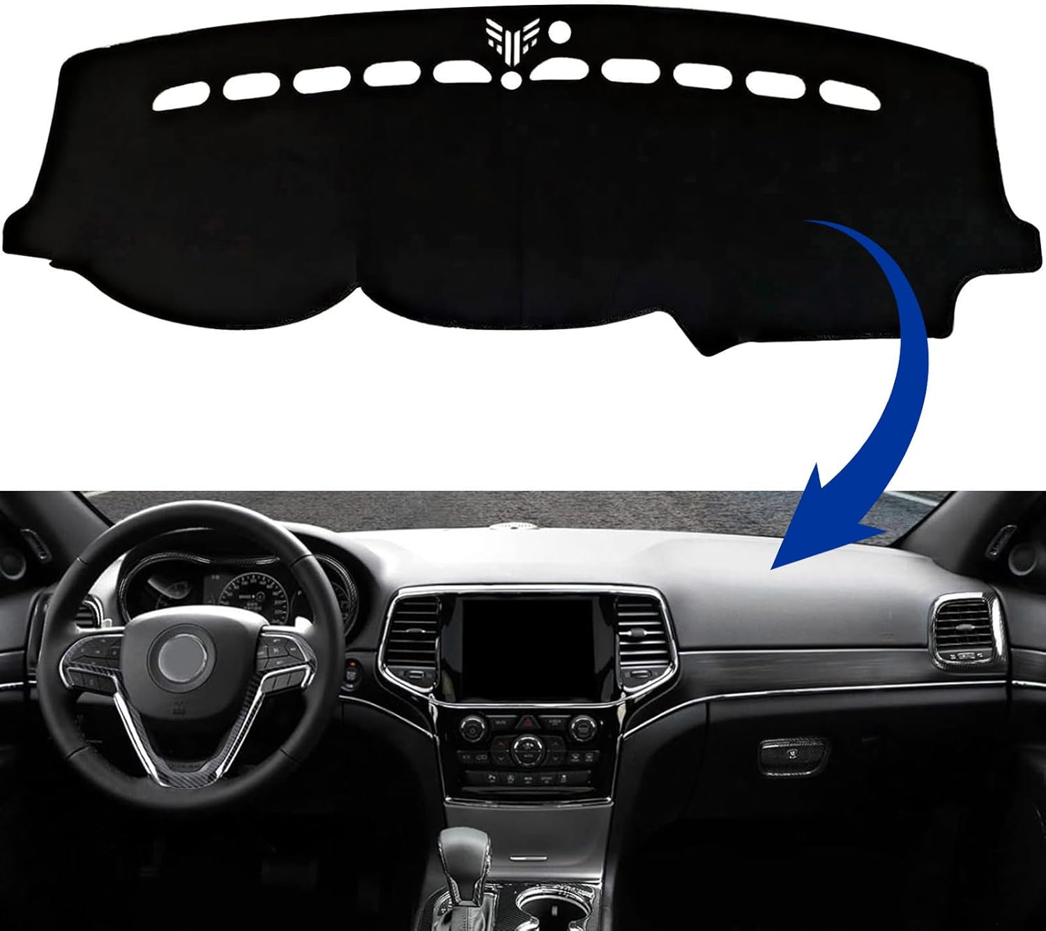 VADA Dashboard Mat Cover fit for Jeep Grand Cherokee 2011 2012 2013 2014 2015 2016 2017 2018 2019 2020 2021, Protector Anti-Glare, Flame Retardant ，Reinforced with Hand-Sewn Lockstitch