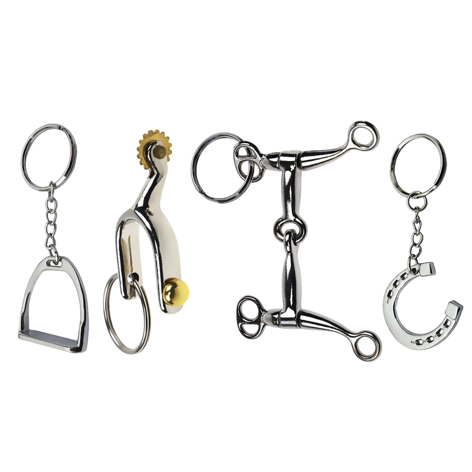 Asukohu 4pcs Silver Equestrian Inspired Key Ring, Alloy Construction Key Holder, Organiser, Gift for Horse Lovers and Enthusiasts, Minimalist Light Metal Key