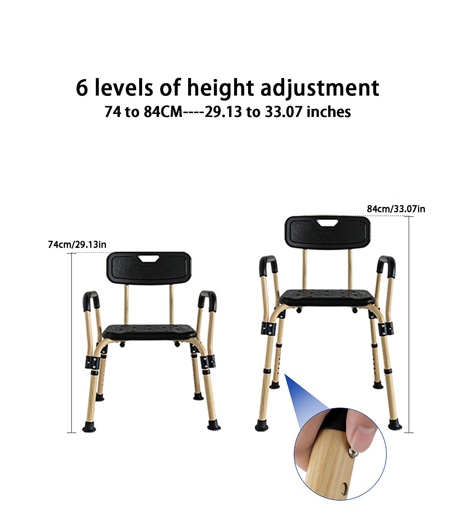 Silla de ducha para ancianos y discapacitados, asiento de baño de altura ajustable con respaldo y brazos, diseño antideslizante, capacidad de 330 libras