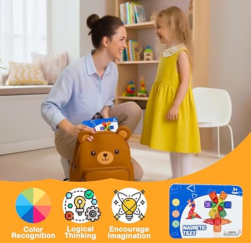 Miniatura 2 de Juego de 42 azulejos magnéticos, bloques de construcción magnéticos fuertes, mini azulejos magnéticos, juguetes STEM Montessori para niños pequeños