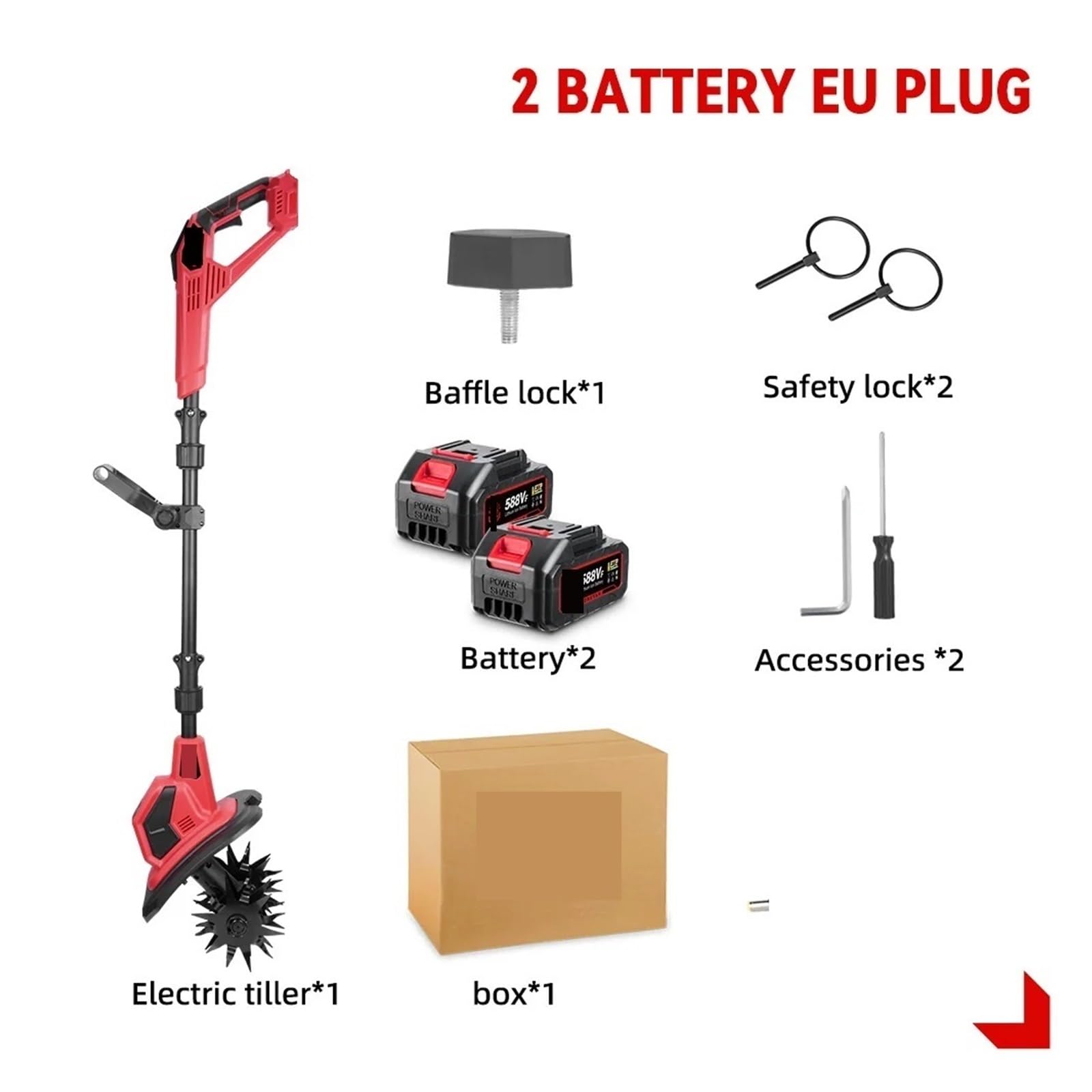 Cultivador Eléctrico Inalámbrico De 4000W Y 36000RPM, Escarificador, Jardín, Herramienta Eléctrica For Pin Batería 8V Alta Eficiencia Y Seguridad(2Battery 1EU Charger)