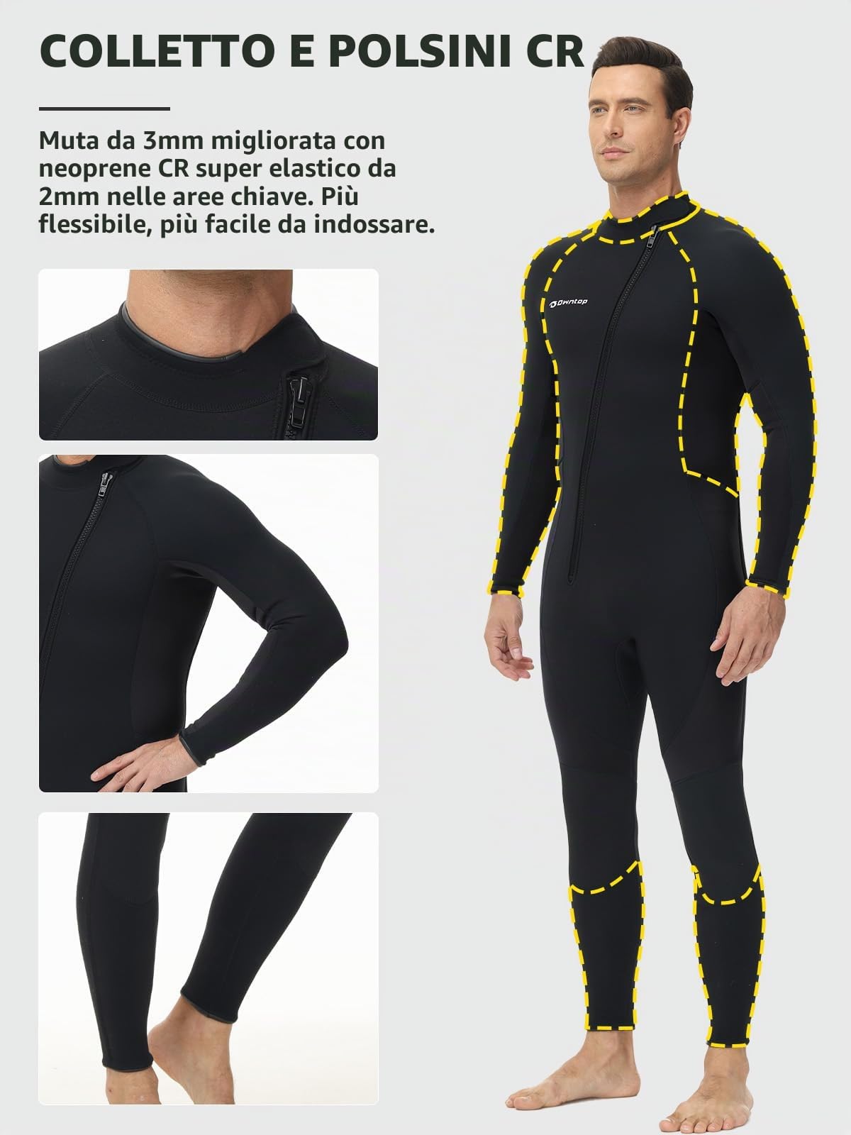 Owntop Muta da Uomo 3/2mm - Muta da Sub Completa con Zip Frontale, Stretch Pro Neoprene Wetsuit Termica Lunghezza Completa per Surf Snorkeling, Uomo Nero XXL | Stretch Pro - Tuta da snorkeling, in neoprene termico a tutta lunghezza per il surf e lo snorke