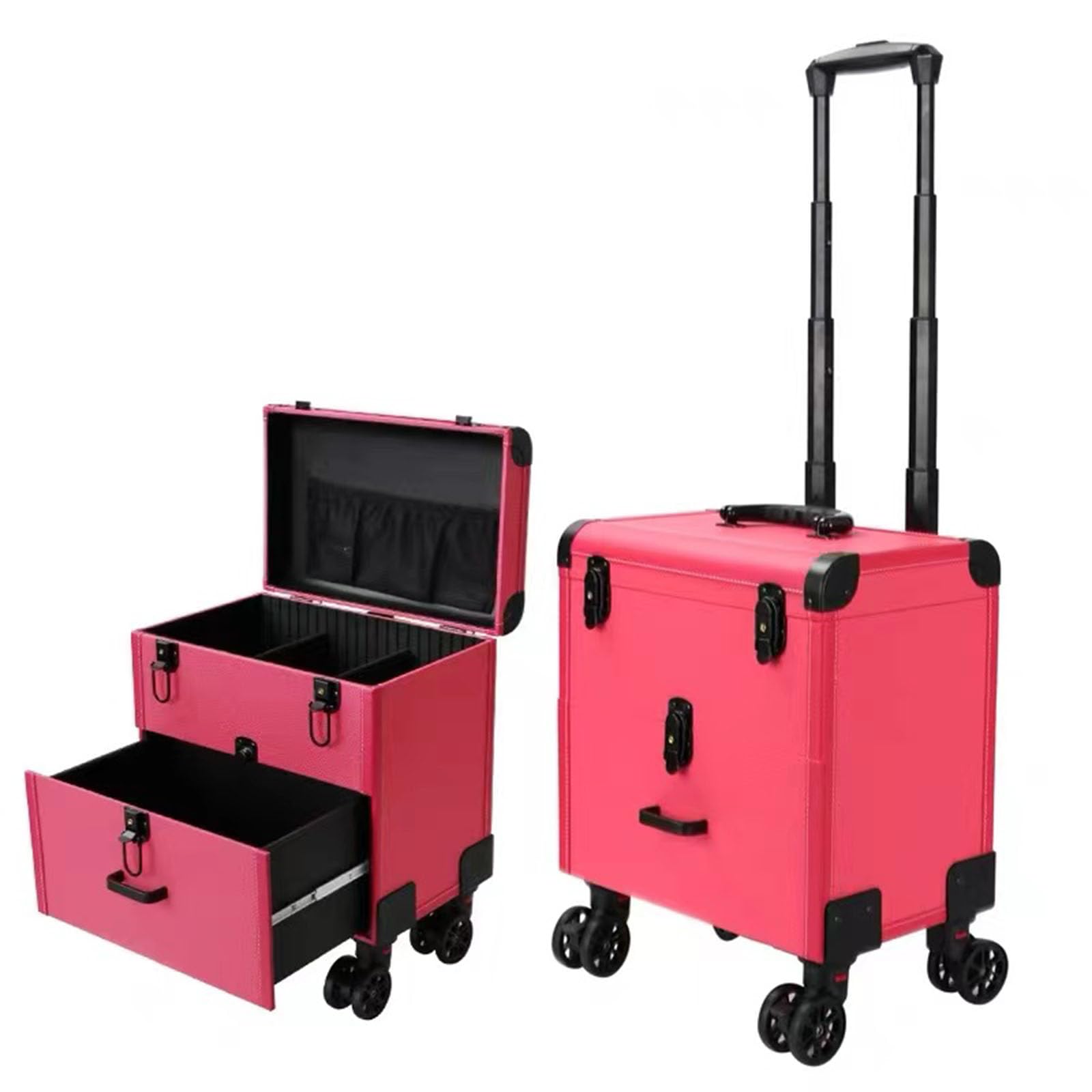 Estuche de maquillaje multicapa con barra de tracción ajustable, carrito de belleza para viajes y almacenamiento, c