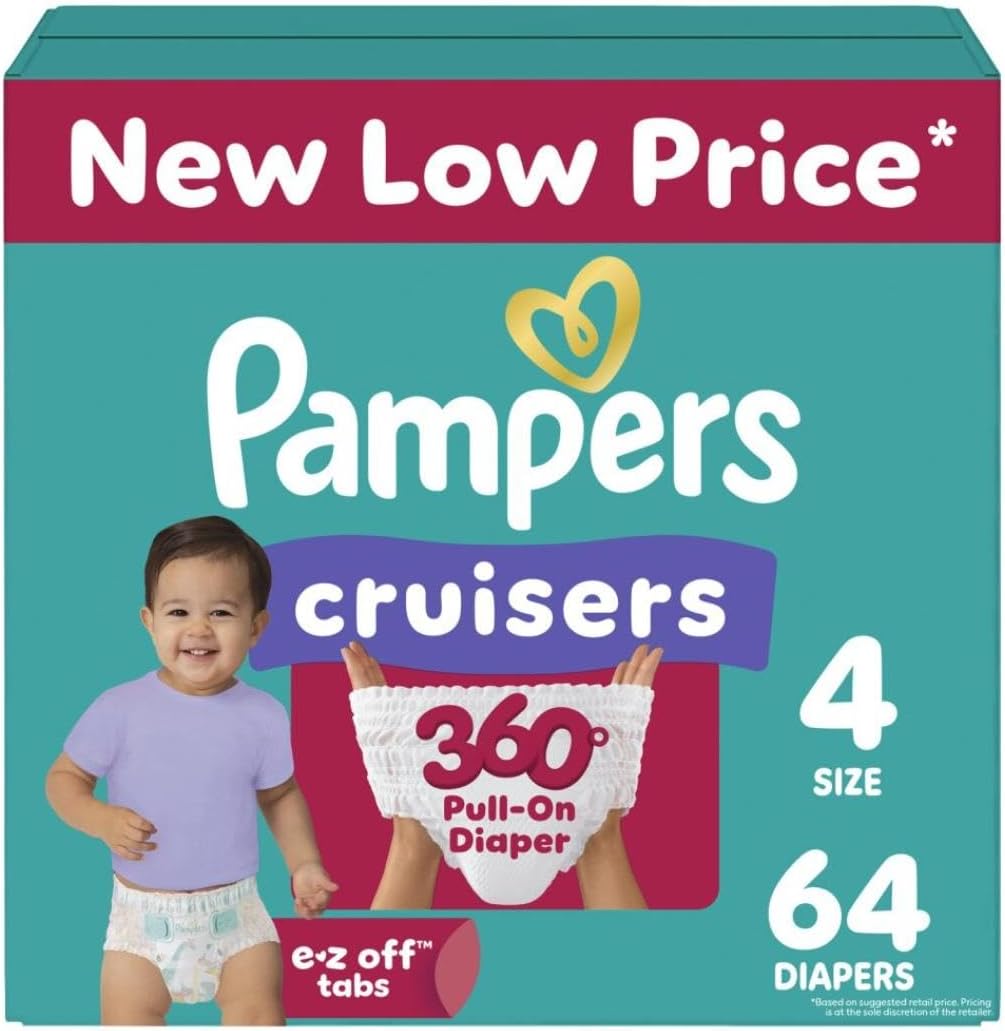 Pampers Diapers - Cruisers 360 - Size 4, 64 Count, Babyproof up to 100% Leakproof Pull-On Diaper Size 4 64