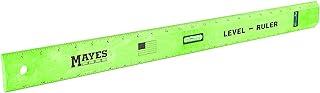 Mayes 10743 Polystyrene Level Rule, 24 Inch Leveler Tool, Straight Edge, Easy to Read Center Finding Measurements, With Plumb and Level Vials, Green