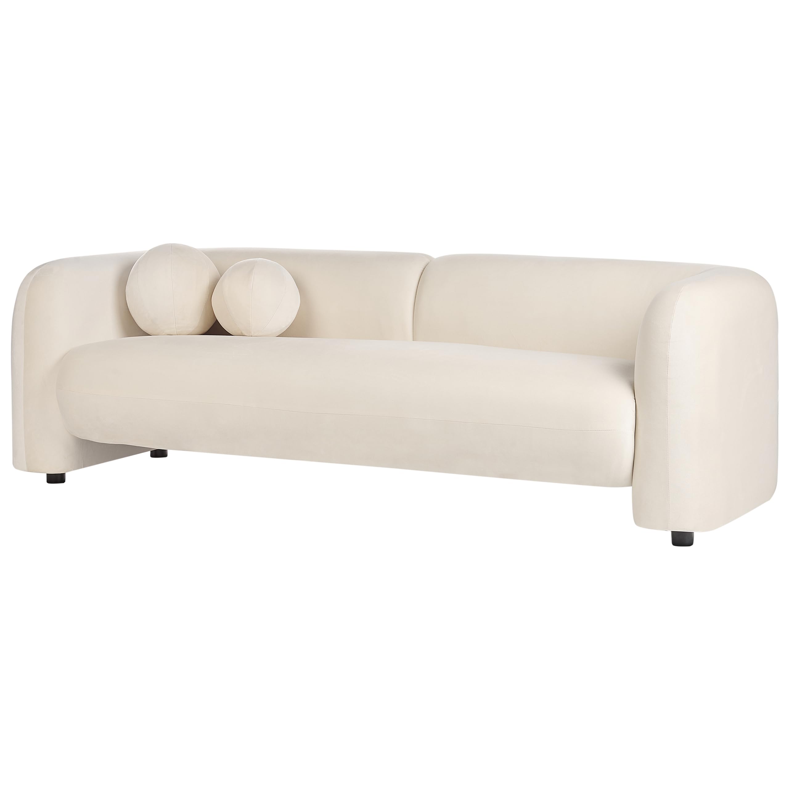 Sofa Set Samtstoff creme wieß 4-Sitzer Dekokissen Wohnzimmergarnitur Leiren