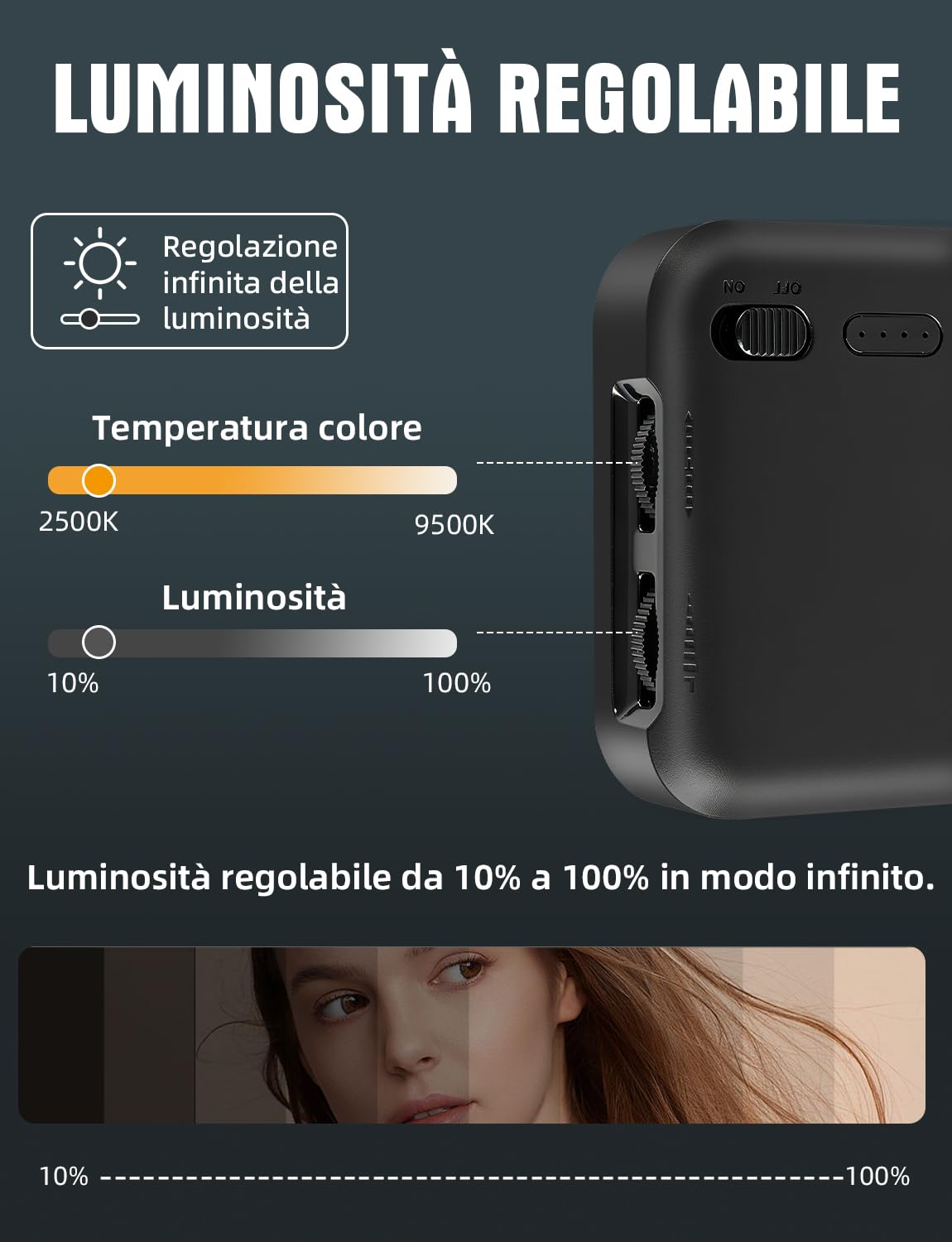 YOHOOLYO Luce Selfie per Telefono, Temperatura Colore Regolabile 2500K-9000K, 96 LED, Dimmerabile senza Livelli, CRI 95+, Magnetica, Batteria 2000mAh, per Telefono/iPad/PC/Fotocamera