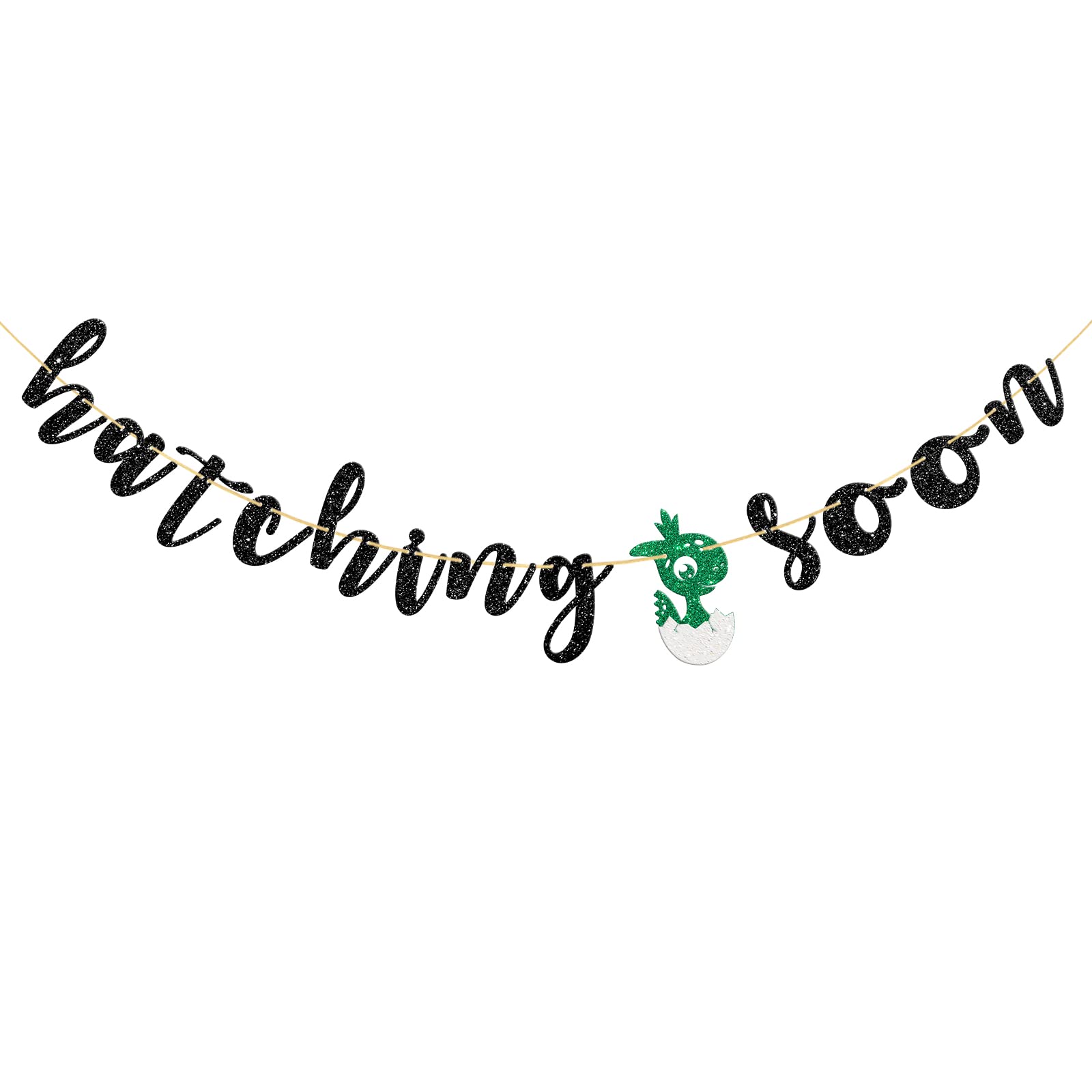 Halodete Hatching Soon Banner, Happy Birthday Dinosaur Banner, Baby Shower, Baby 1st Birthday Dinosaur Party Garland Bunting Decorations - Black Glitter