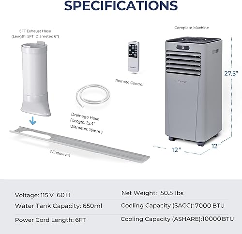 Miniatura 6 de COSTWAY - Aire acondicionado portátil enfriador de aire de 10000 BTU con modo de secadoventiladorreposo 2 velocidades función de temporizador de 24