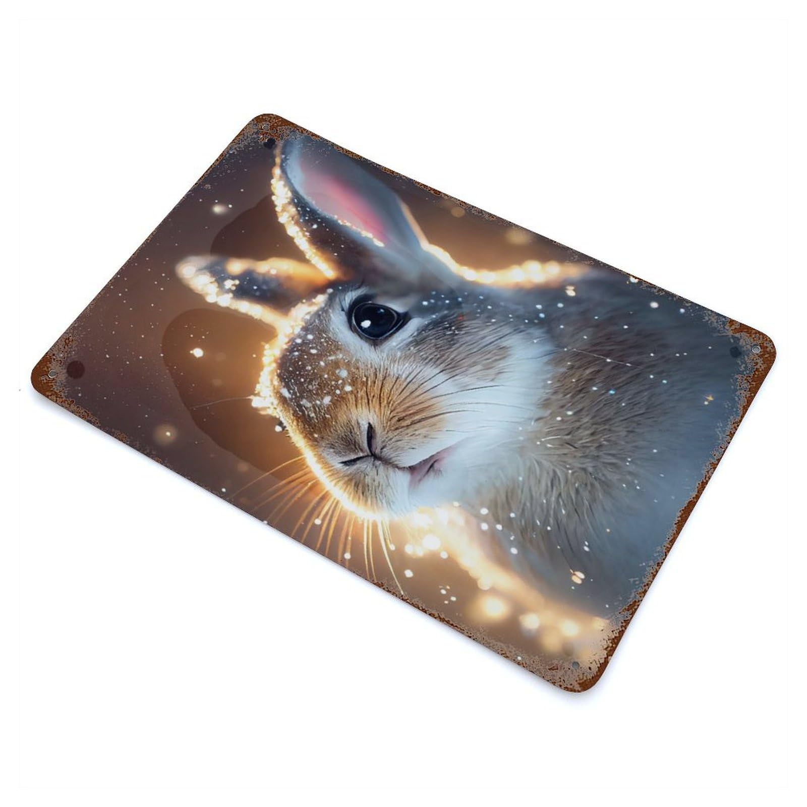 Garage Style Rabbit Cute Rustic Tin Plaque 11.8"x7.9", Classic Wall Plaque for Bar And Workshop