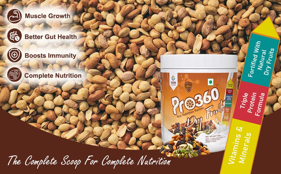 Pro360 Dry Fruits Protein Powder With Natural Dry Fruits With Immunity Boosters - Zinc, Vitamin C, Vitamin D (250g+250g) Pack of 2 4