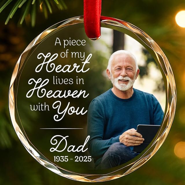 Personalised Memory Christmas Bauble with Photo Custom Glass Memorial Ornaments for Xmas Tree Decoration Sympathy Gifts for Loss of Loved One