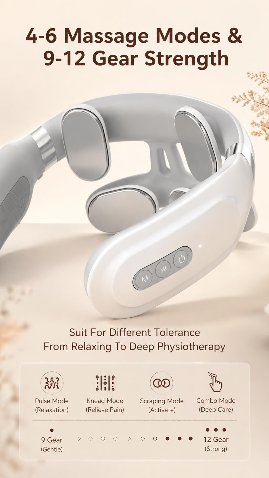 Vertaline CerviRest, Masajeador Cervical Recargable De 4 Cabezales Para Aliviar El Dolor De Hombros, 16 Niveles De Intensidad, Diseño Ergonómico, Masajeador De Nervios Portátil Para El Hogar (2pc)