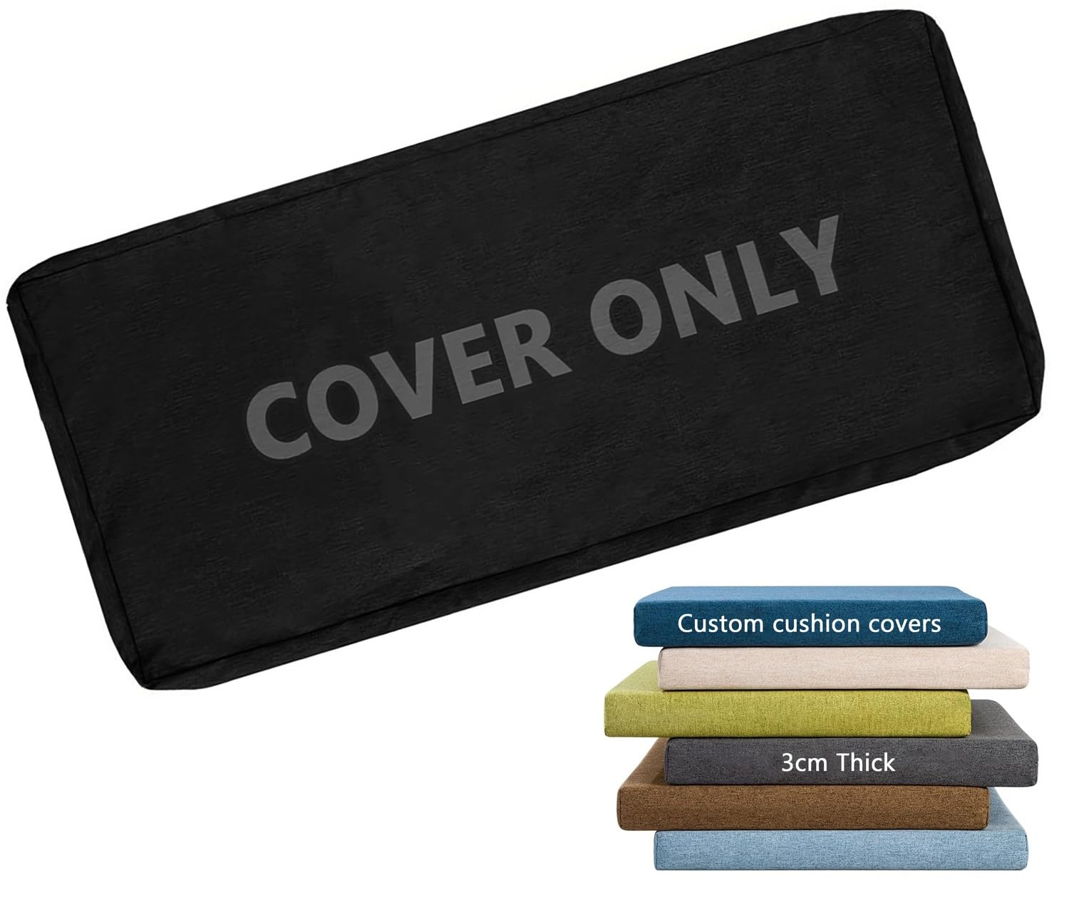 3 cm Thick Bench Cushion Cover Only with Zipper & Ties for Long Window Seat Outdoor Indoor 160 x 60 120 x 40 150 x 50, Linen Fabric Non-Slip Protector Slipcover(Blue,35x120CM) — image 1