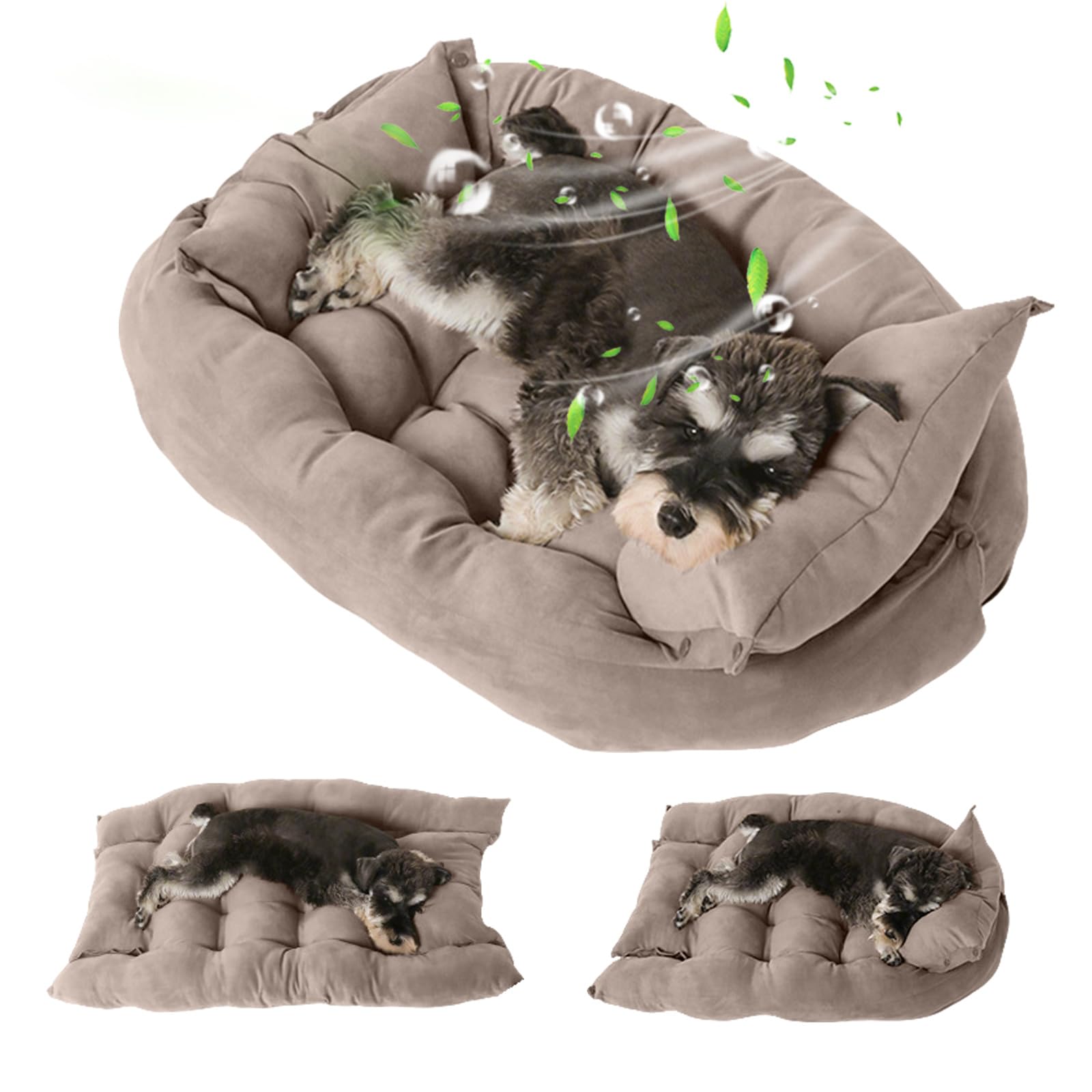PETCUTE Ortopédica Camas Perro Grande,Multifuncional Cama para Perros,Colchoneta Perro Antideslizante,Cama para Mascotas Lavable a Máquina,Tres Formas Caqui L