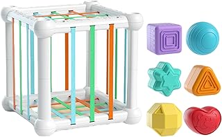 Baby Shape Sorter - Sensory Building Blocks Cube Game - Motor Skills Toy for Promoting Fine Motor Skills and Cognitive Development for Toddlers from 1 Year