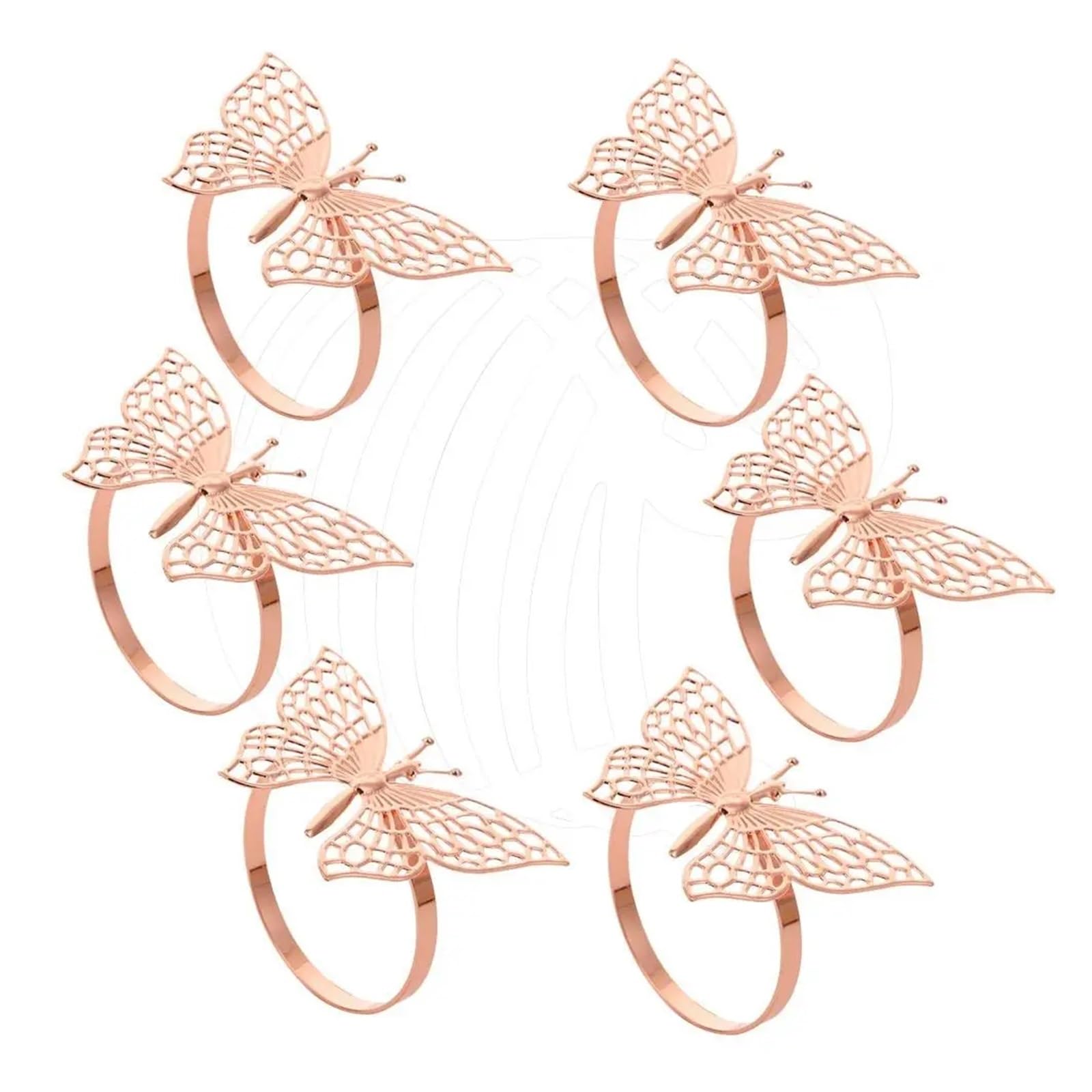 napkin rings 1/6pcs Iron Napkin Ring Gold/Rose Gold/Silver Butterfly/Hollow Hollow Butterfly Decorative Clasp(Rose -6pc butterfly)