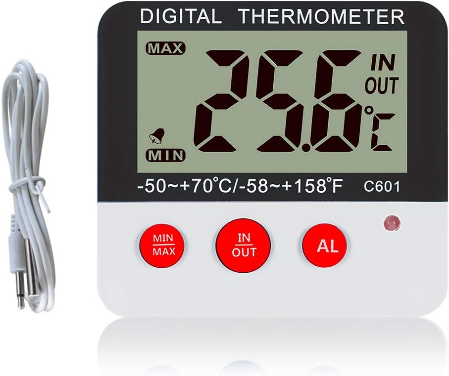Digital Freezer/Fridge Thermometer with Magnet and Stander, LED Alarm Indicator, Max/Min Freezer Thermometer for Kitchen Home