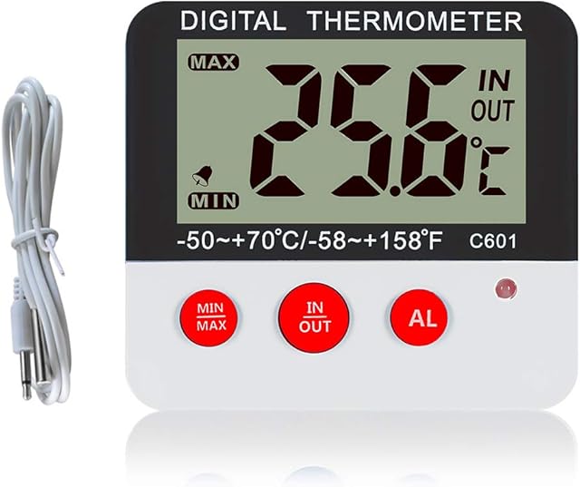 Gellvann Digital Freezer/Fridge Thermometer with Magnet and Stander Digital Freezer Thermometer with LED Alarm Indicator Max/Min Memory Freezer Thermometer for Home Kitchen Restaurants Bars Cafes (Grey)