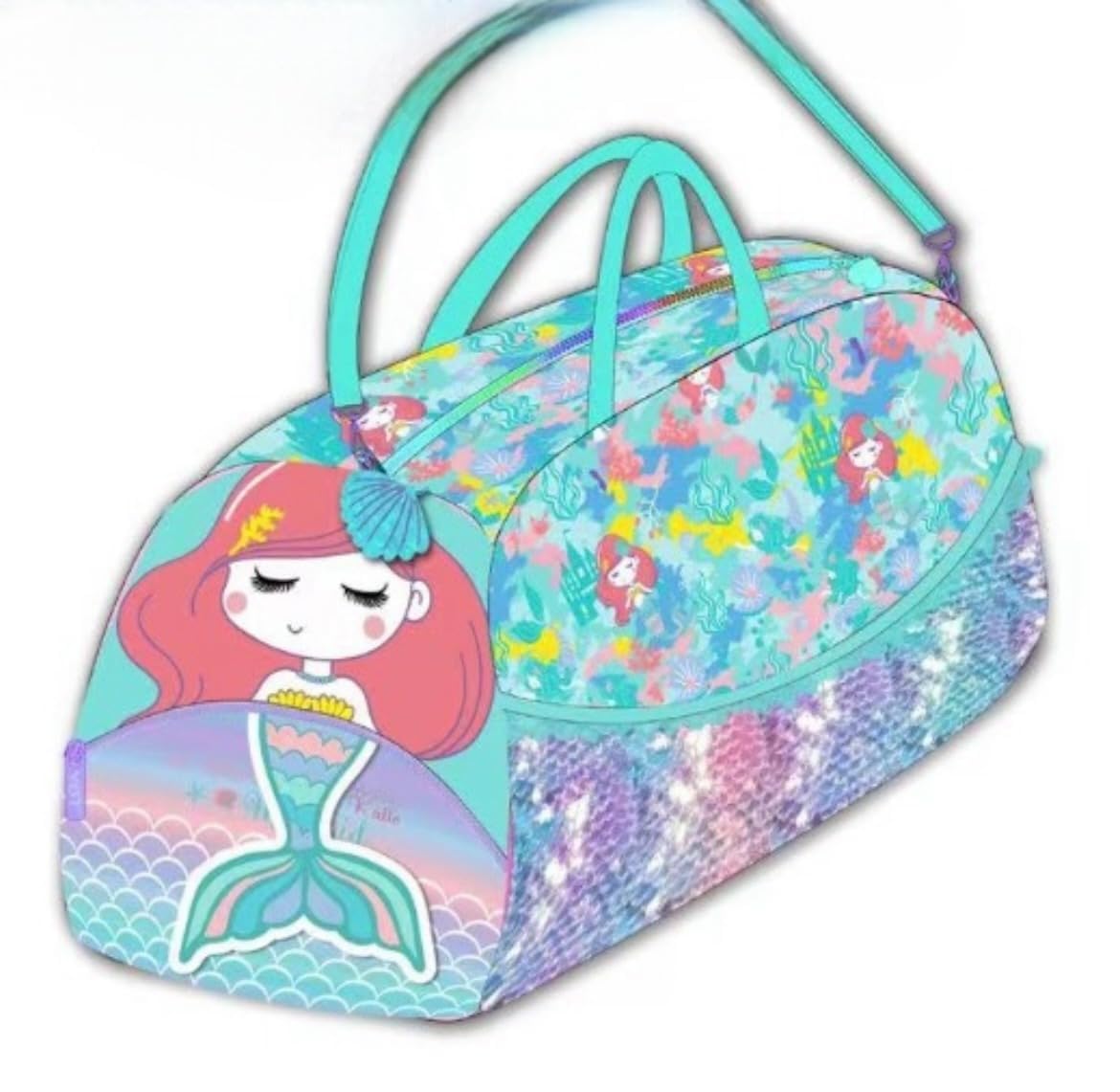 KidsZeeNie® 3D Design Duffle Bag for Kids & Adult| Large Compartment Foldable Luggage with Shoulder Strap | Lightweight Travel & Short Trips Storage Organizer for Women (Mermaid) 2