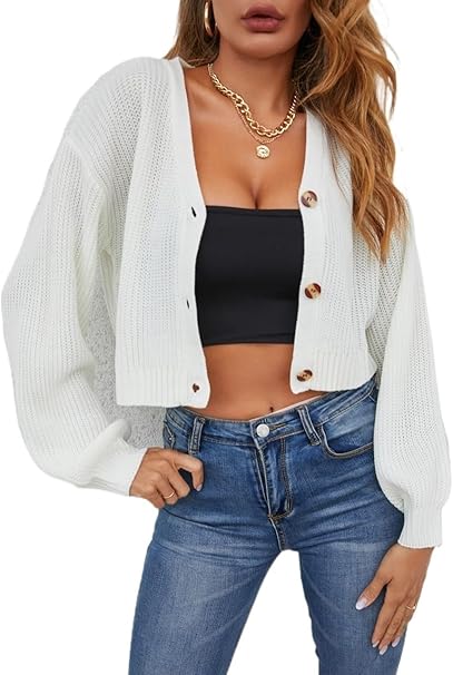 S clip cardigan cropped ホワイト Seamless cropped cardigan, White - Sisley
