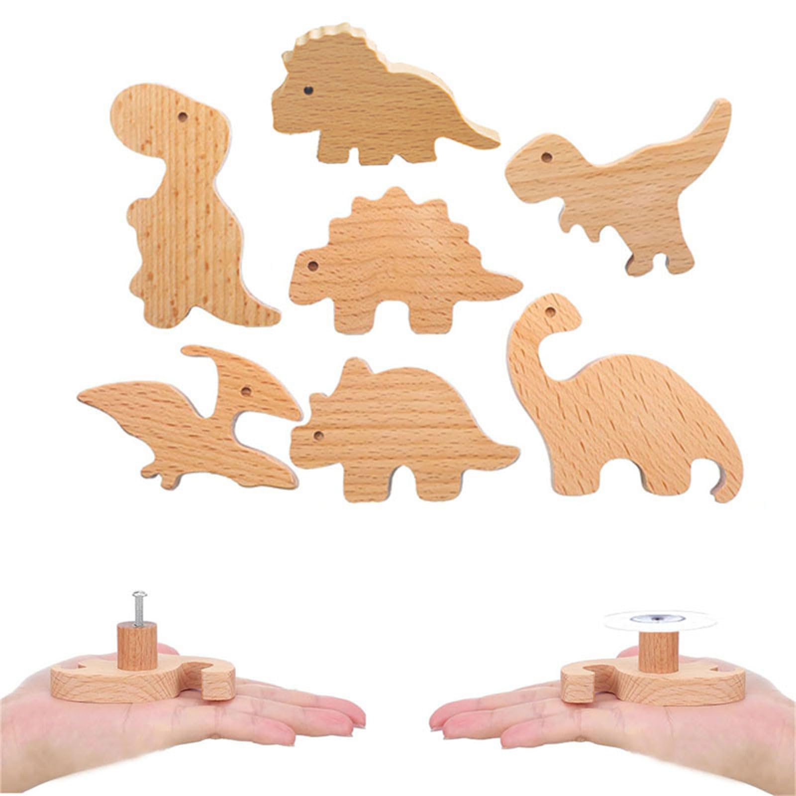 Pomo de madera para armario, con forma de dinosaurio, para gabinete, cajón, armario, manija decorativa para habitación de niñas y niños