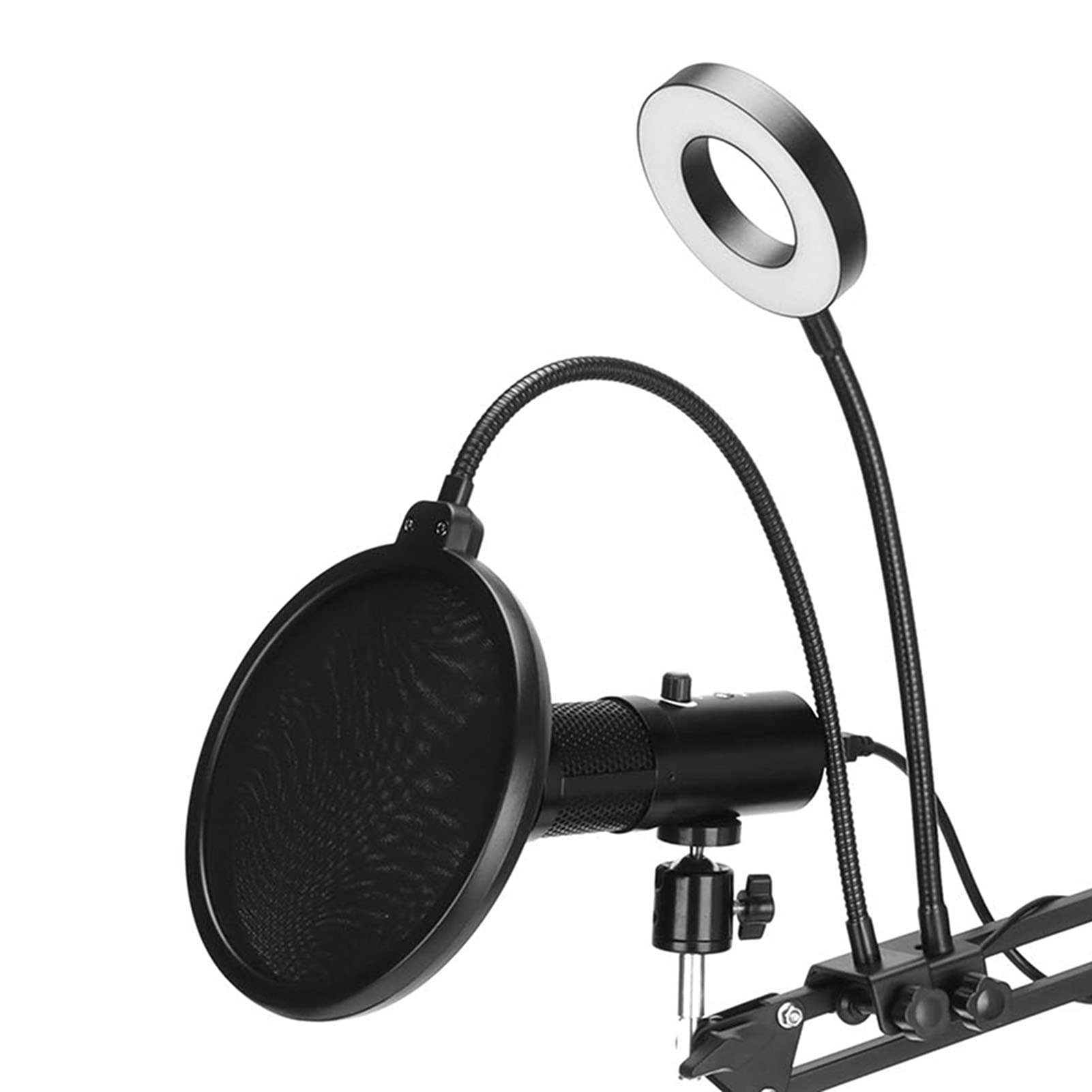 Goshyda Ensemble de Microphones USB, Kit de Micros à Condensateur Cardioïde pour Podcast PC, Lumière RVB Muette à Une Touche, avec Filtre Anti- à Montage sur Bras de Perche(Le