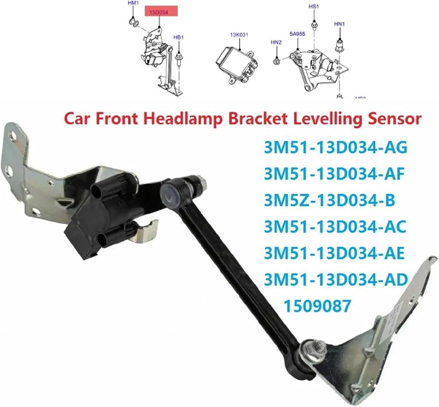 Car Air Suspension Sensor 3M51-13D034-AG Car Front Headlight Leve Bracket Body Height Sensor, for Focus, for C-MAX 2003-2024 1509087 3M51-13D034-AF