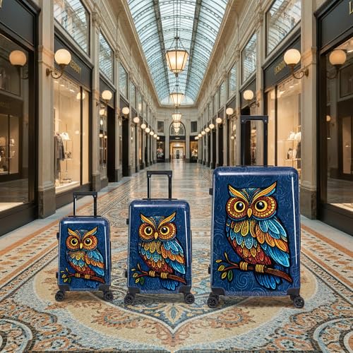 Image of InUSA Owl Print 3 Piece Hardside Spinner Luggage Set 20 /24 /28in. TSA Lock