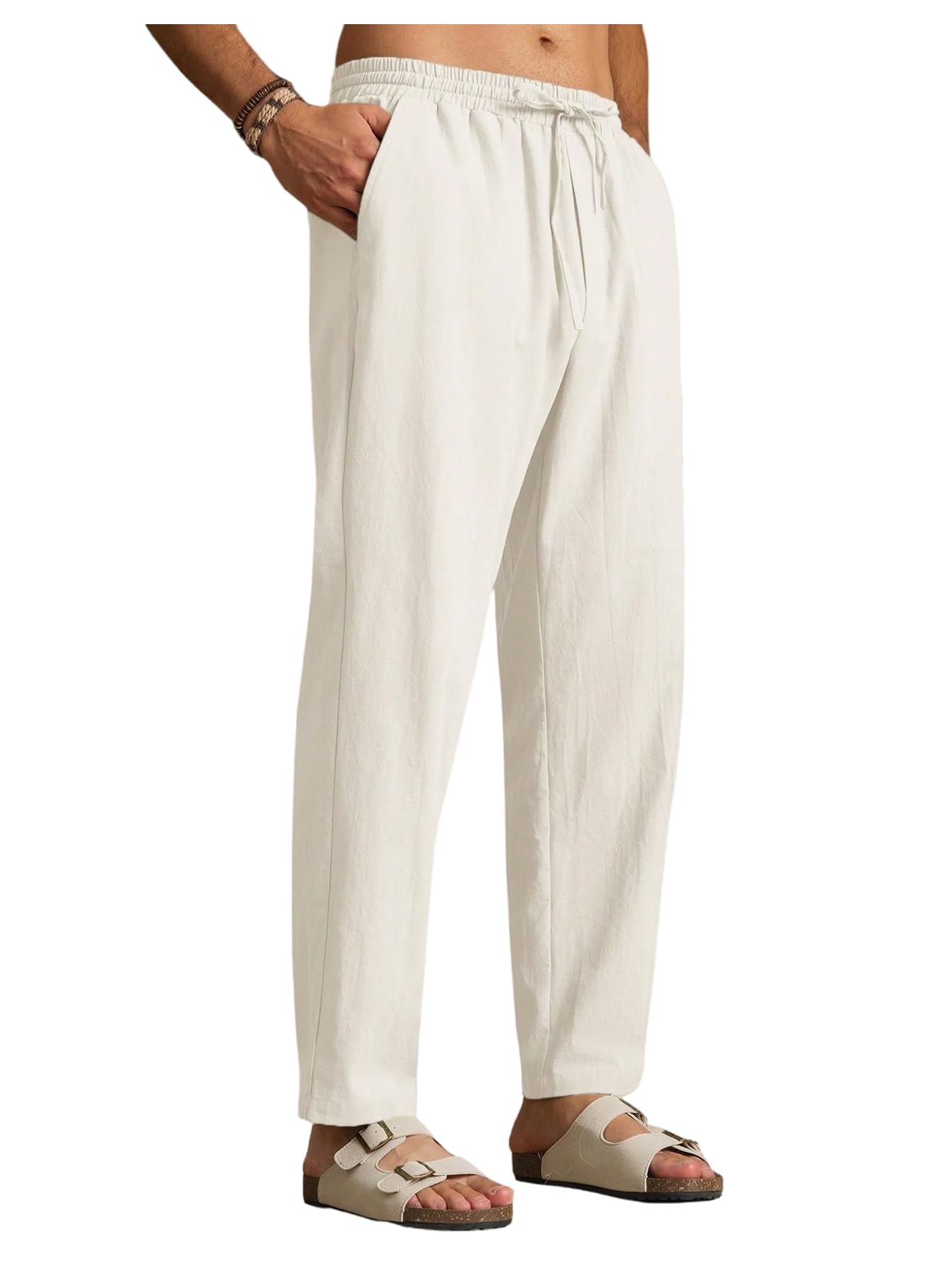 GORGLITTER Mens Drawstring Waist Long Pants Straight Leg Vacation Trousers with Pockets