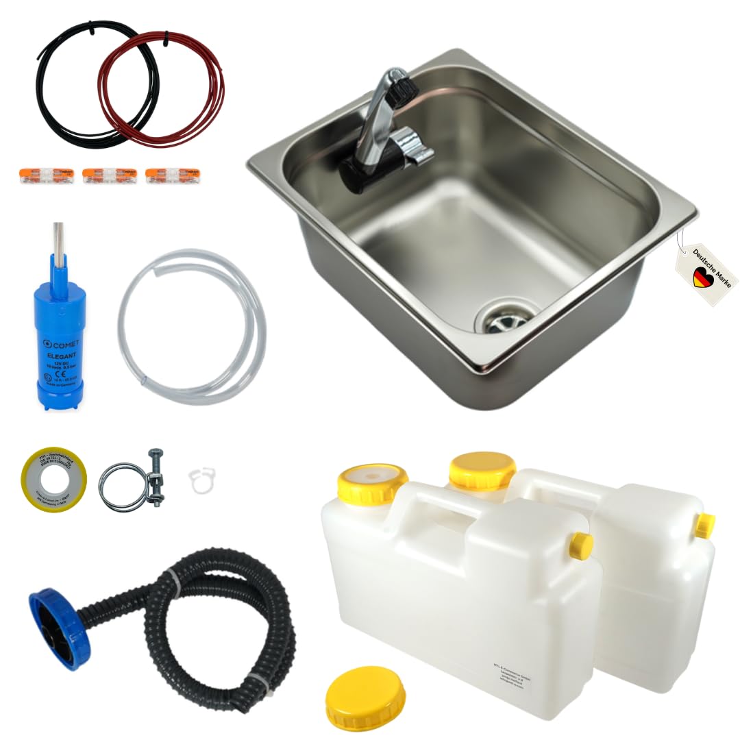 camping waschbecken set madelee Spülbecken/Waschbecken aus Edelstahl 32,5 cm x 26,5 cm x 15 cm mit Armatur 
