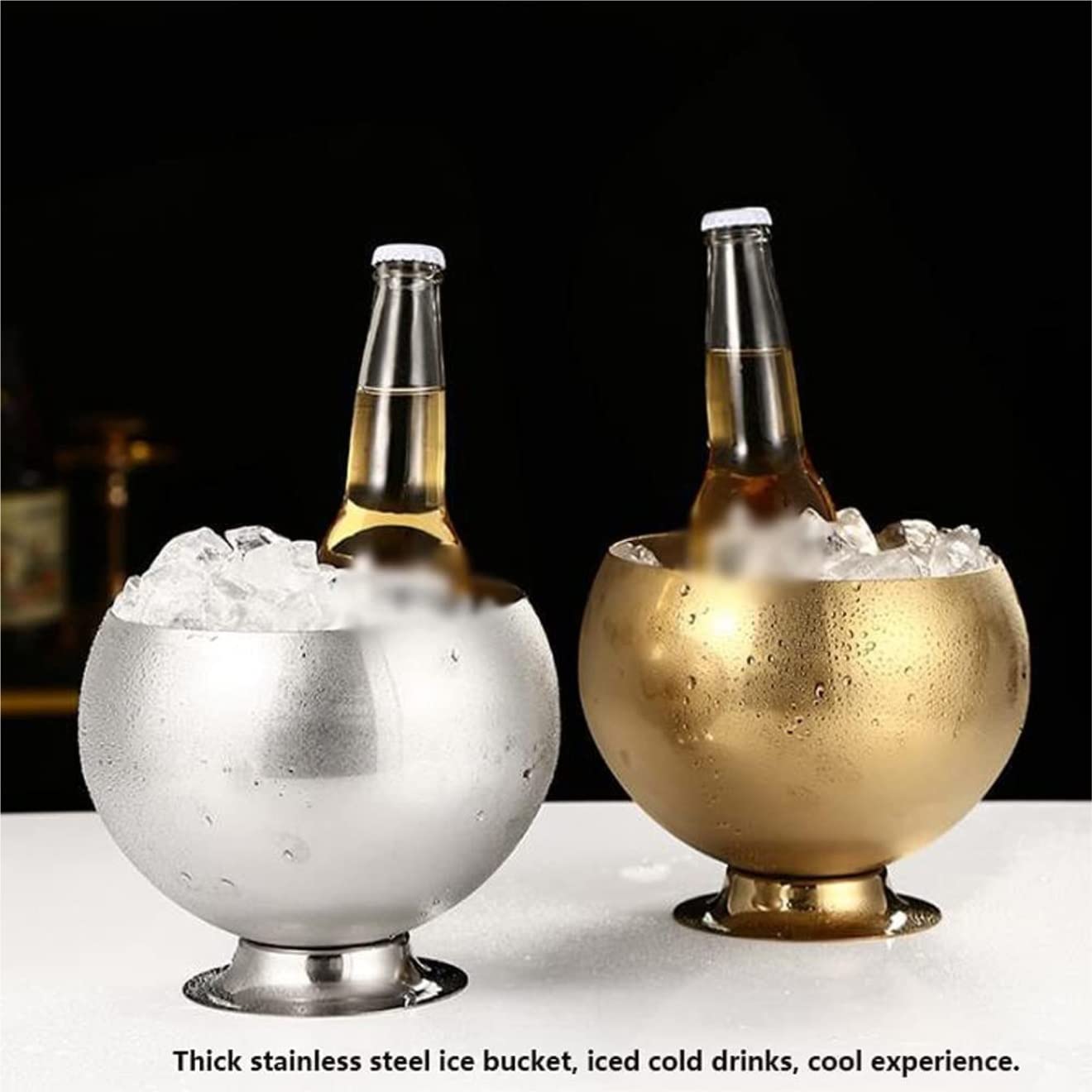 Cubo Hielo Cubo De Hielo Acero Inoxidable Cerveza Creativo Enfriador Portátil Conveniente Accesorios Barra(Blue,Silver,18 * 18.3cm)