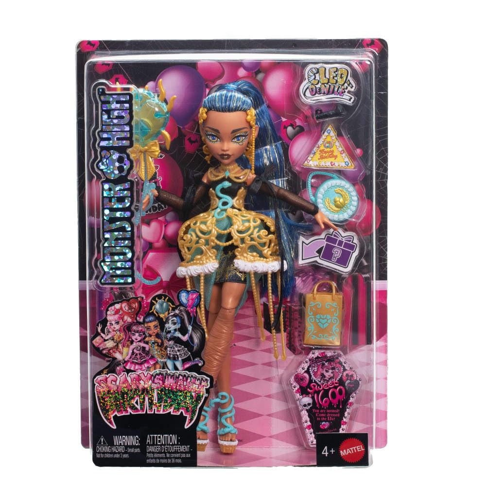 Monster High Scary Sweet Birthday Doll,  in Pink and Red Party Dress with Themed Accessories Like Invite, Balloon, Gift and More: Cleo De Nile