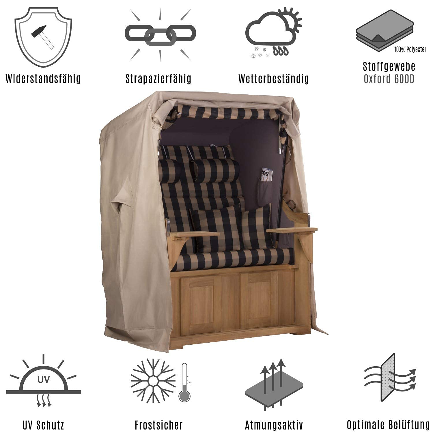 Strandkorb Schutzhülle | Größe L - 135cm | Wetterfeste Strandkorbhülle Oxford 600D in Anthrazit | wasserdichte Abdeckhaube mit UV-Schutz