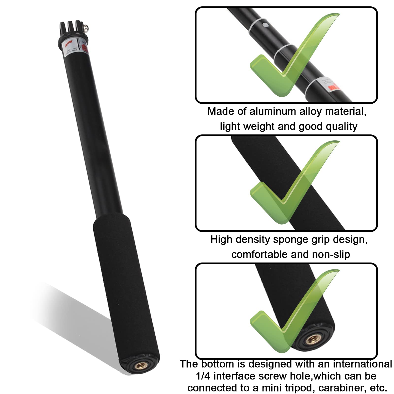 Bastone Selfie Per Action Cam - Monopiede Regolabile 30-93 Cm Per Sport E Avventure - Foto 7