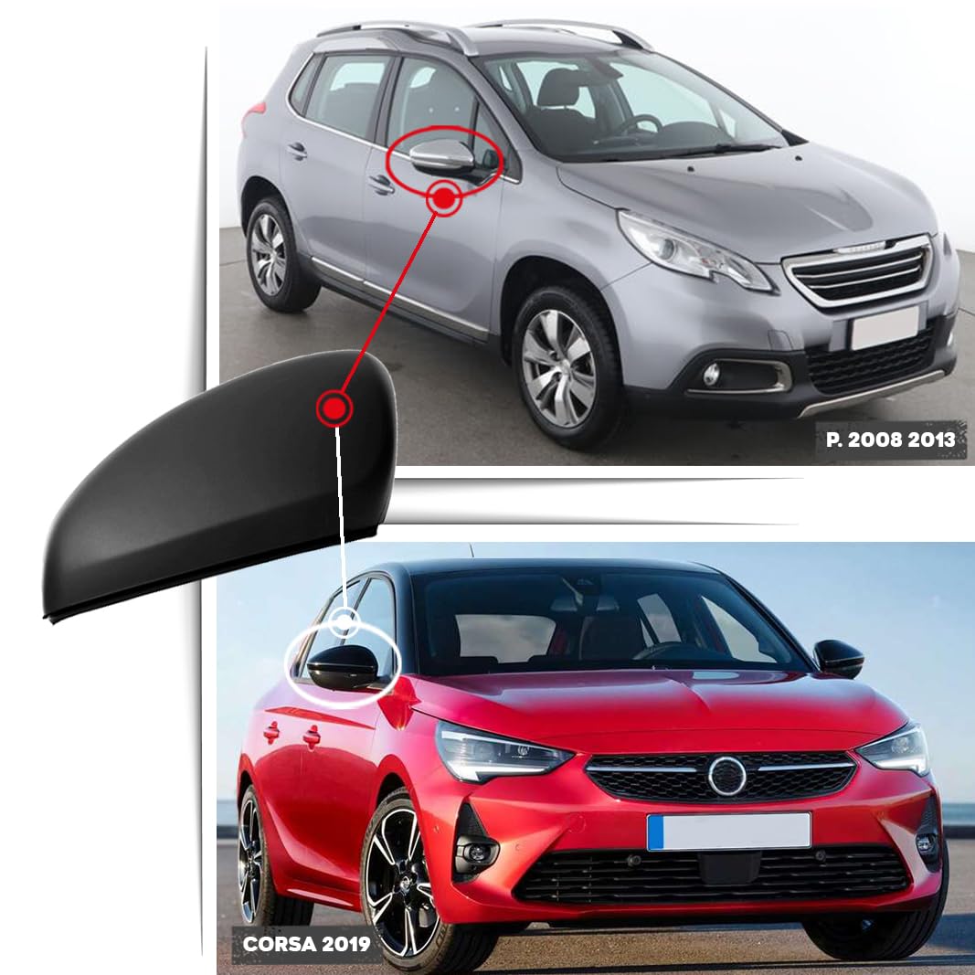 CG94 - Calotta Specchietto Retrovisore Nera Opaca per Auto C. C3 2016 - C. C4 Cactus 2014 - P. 208 2012 - P. 2008 2013 - O. Corsa F 2019 (Lato Destro)