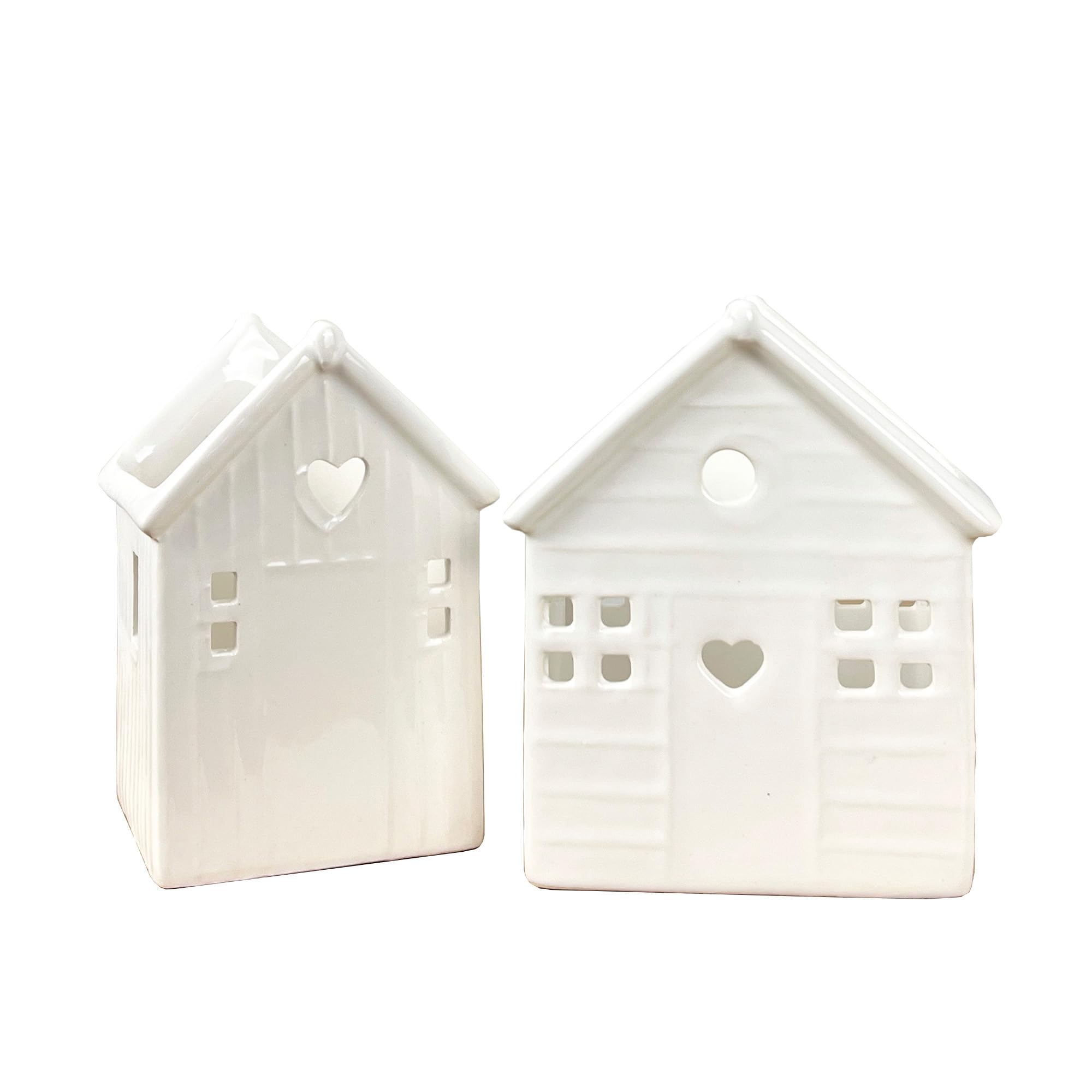 Alfie Francis White Set Of 2 Tea Light Candle Holders Nautical Beach Hut Shaped Ornaments For Living Room Home Decorations