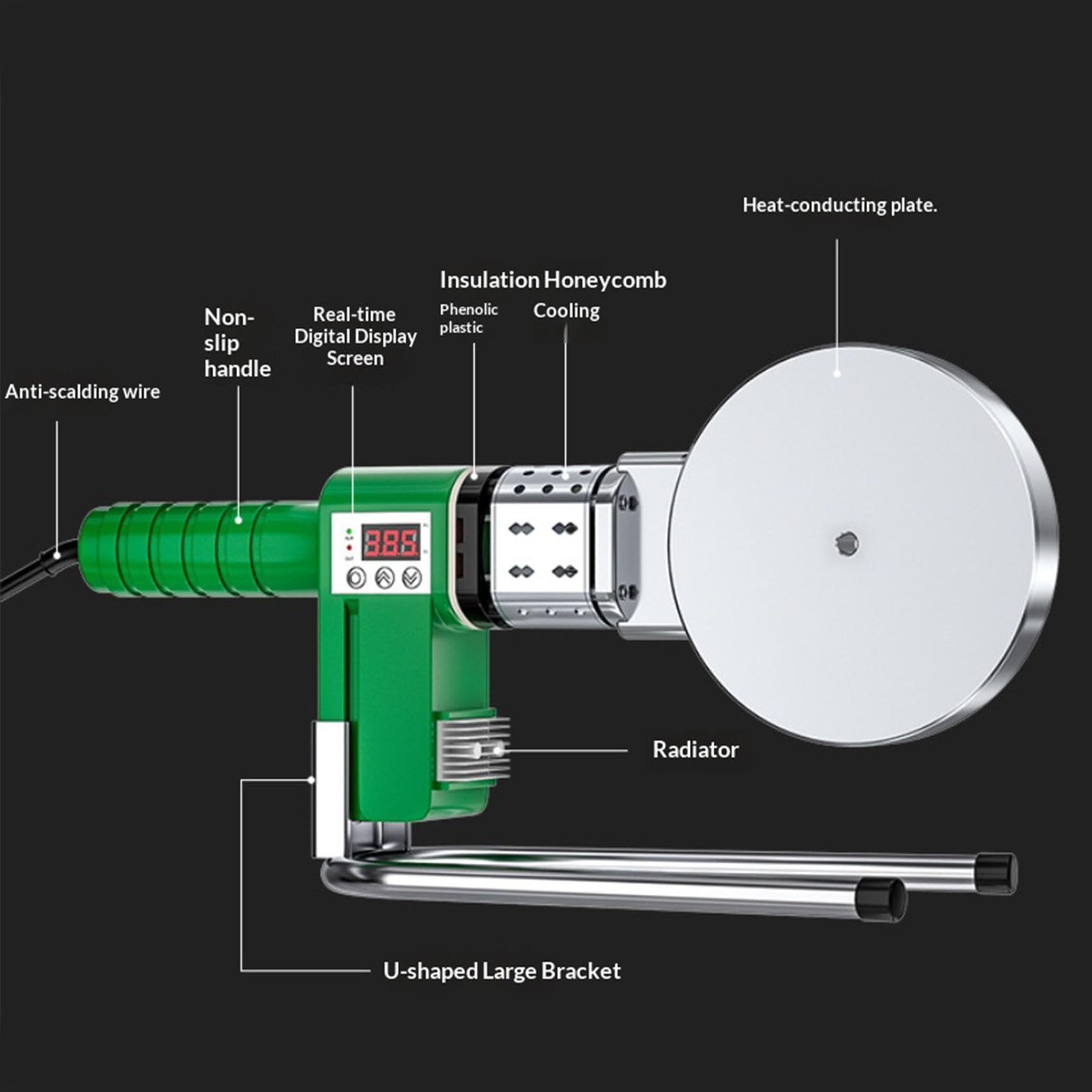 Spawarka do rur z tworzywa sztucznego, spawarka do rur PE/PB/PPR 2000 W z 6 regulowanymi głowicami matrycowymi, regulacja temperatury od 0 do 320 ℃ do projektów DIY