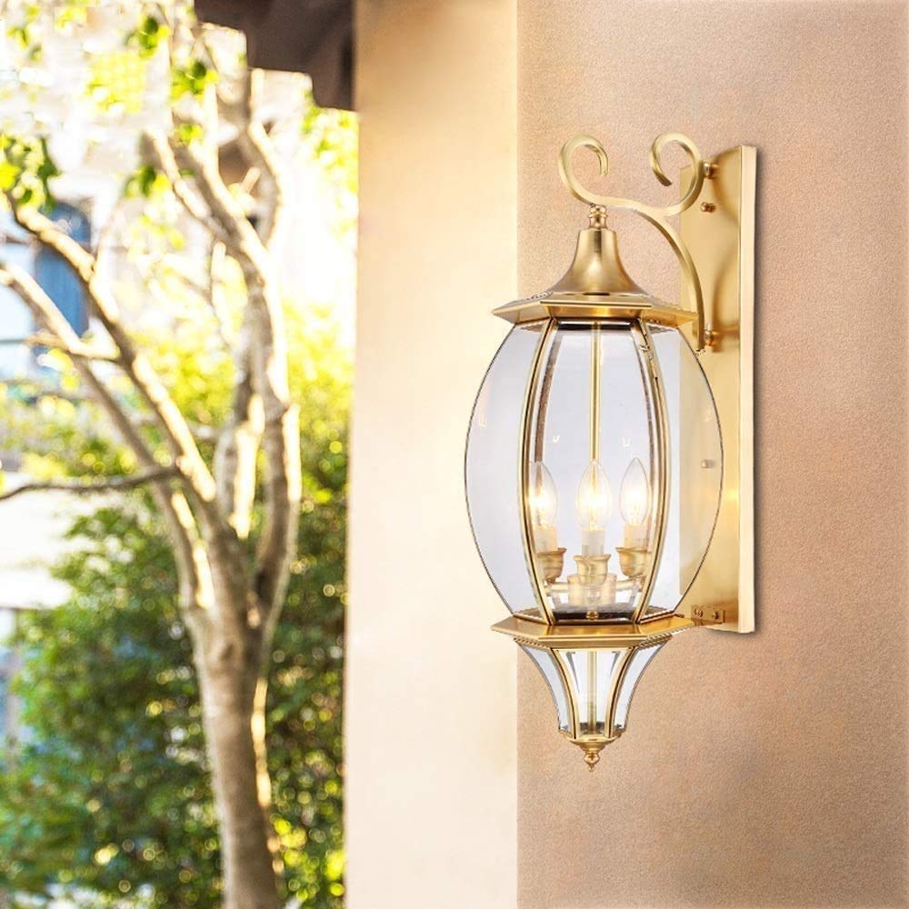 Zhangl 3 Lights E14 European Retro Industrial Copper Wall Lamp, Creative Outdoor Waterproof Wall Lamp, Wall-mounted Lighting Lamps Decorating Courtyard Villa Gate Wall Lamp