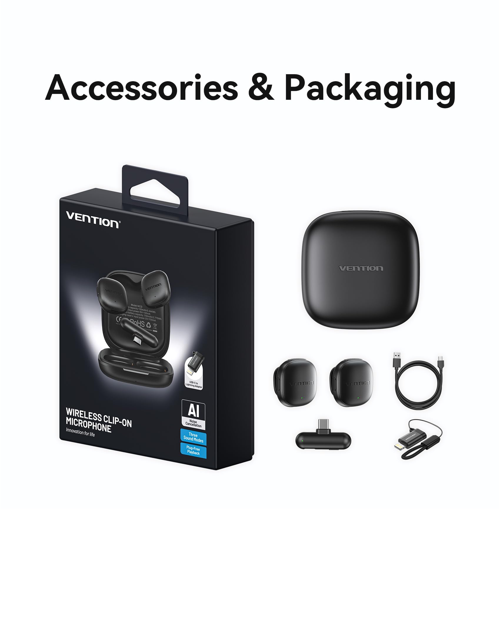 Mini Microphone sans Fil pour iPhone 17/16/15 Pro Max, [Plug and Play] USB-C Wireless Lavalier Microphone Bluetooth pour Android, à Annulation de Bruit AI avec Étui de Recharge 24H pour Vlogging