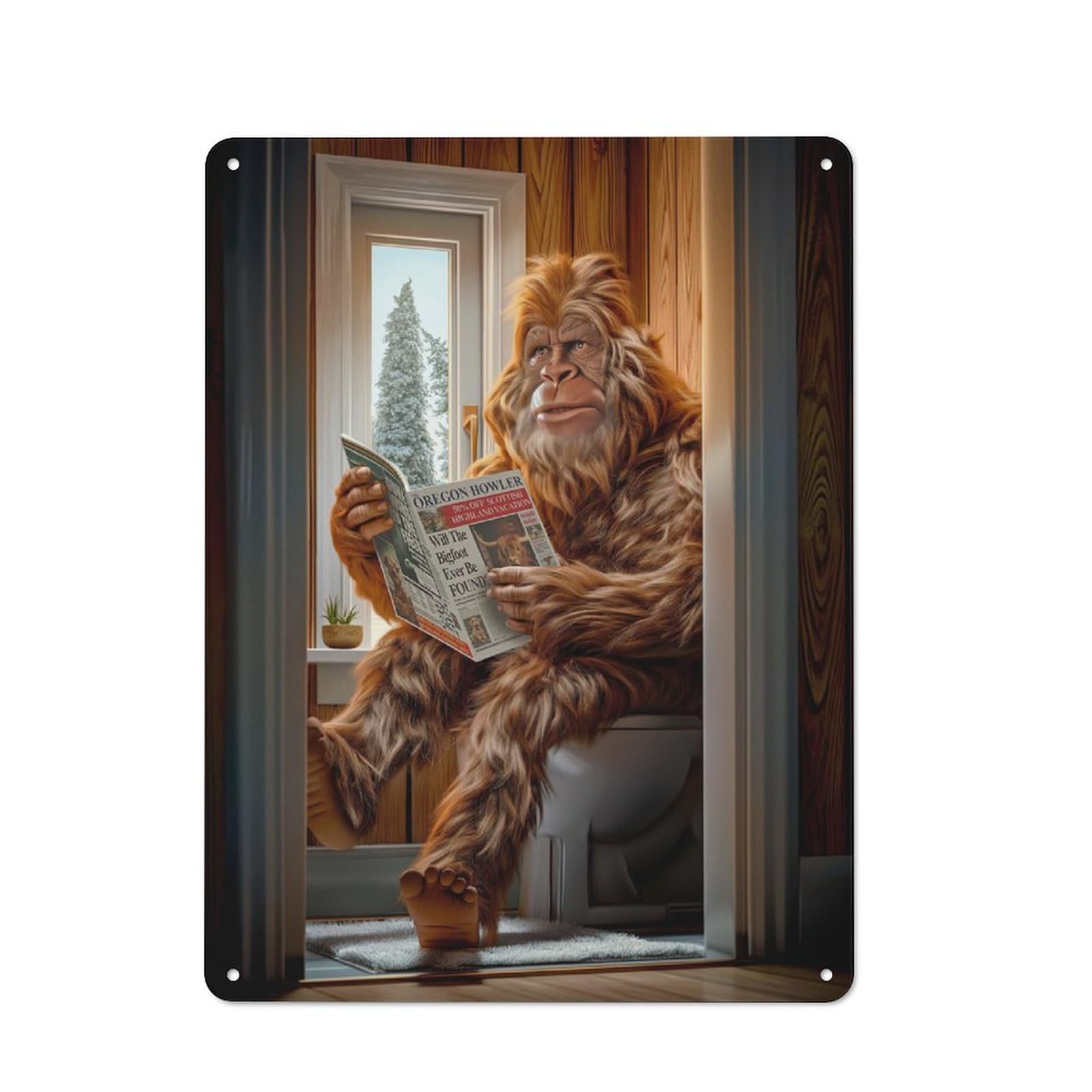 Junmoney Bigfoot On The Toilet Metal Wall Sign 40X30cm Featuring For Living Room Wall, For Decorating Living Rooms And Feature Walls