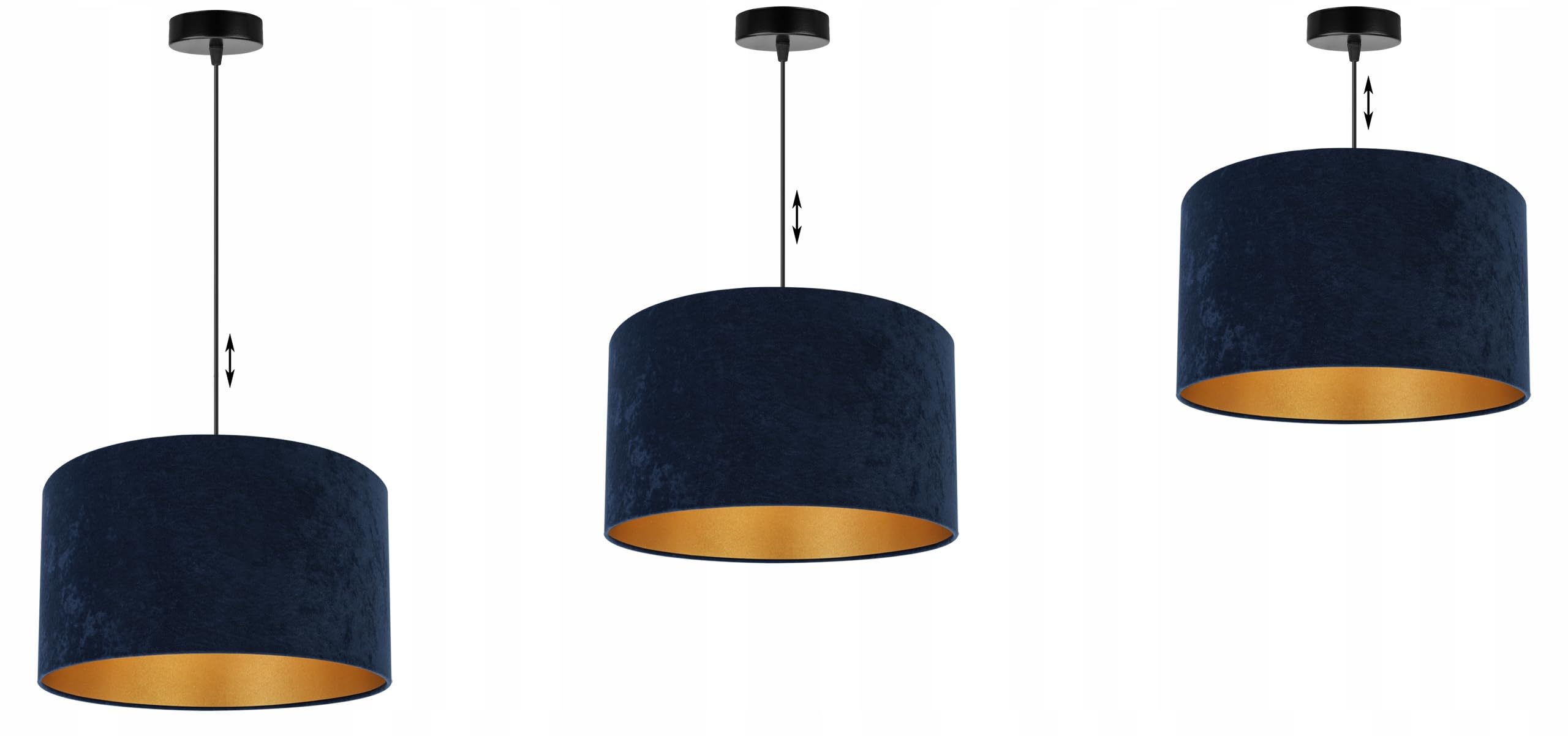 Plafonnier suspendu Holdi Light-Home - Lustre de plafond pour chambre à coucher, salon et cuisine style glamour moderne E27 - Abat-jour rond doré Velours bleu marine - Base noire