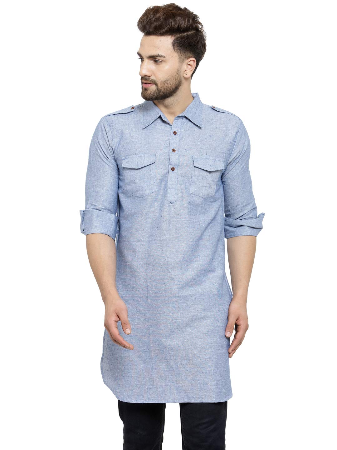 enchanted drapes Light Blue Cotton Men's Pathani Kurta(XS to 7XL)-picture-37