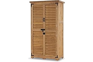 MCombo 63" Natural Outdoor Wood Cabinet with Lockers for Yard and Patio