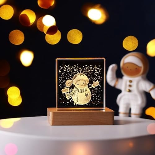 Miniatura 2 de Mini lámpara de luz nocturna de cubo de cristal de 2 pulgadas, decoración grabada con láser 3D, base de madera, control remoto, modelo de varios