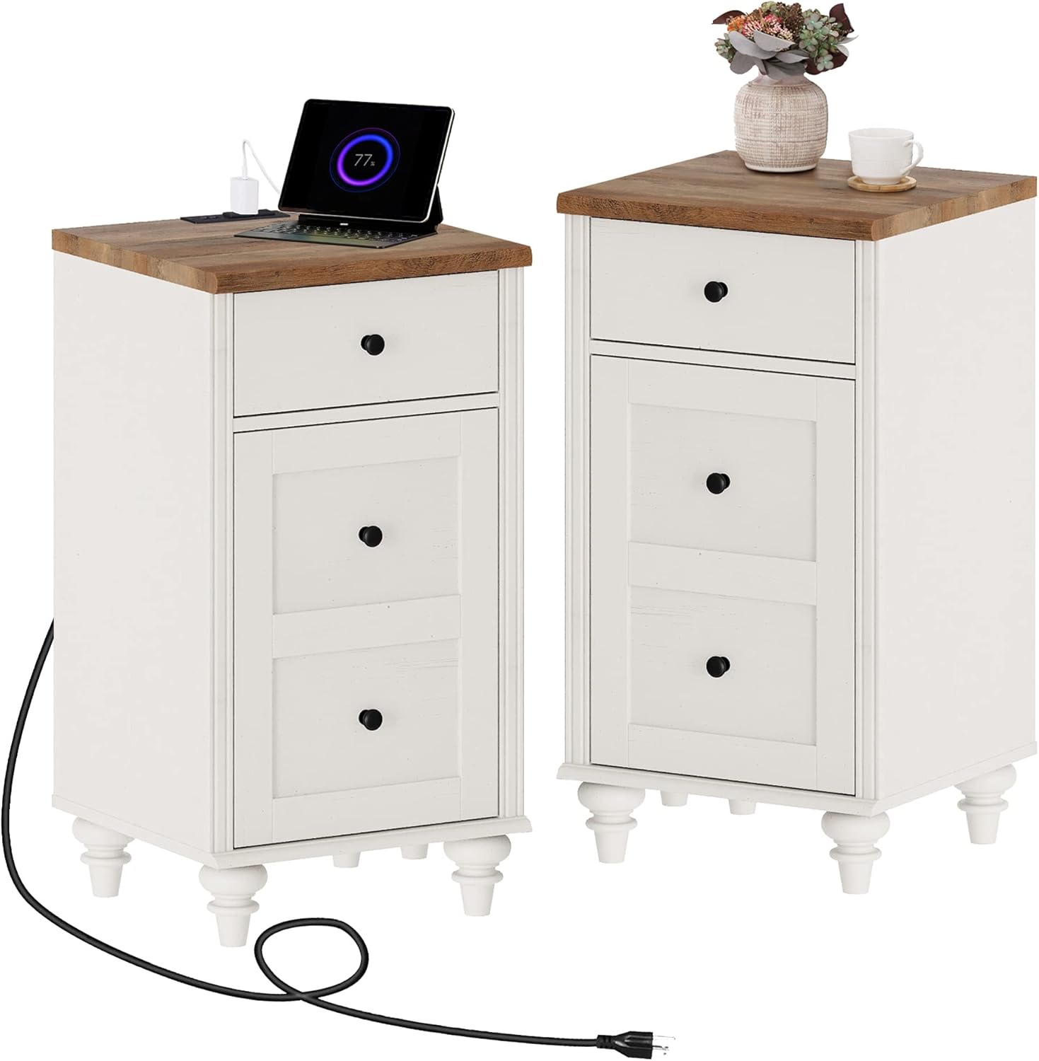 WAMPAT Set of 2 End Table with Charging Station, Wood